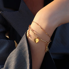 Rabbit and Heart Charm Link Bracelet