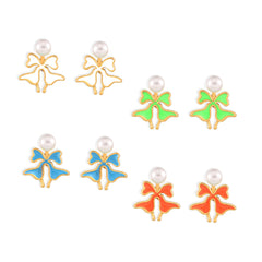 Enamel Flower Pearl-Look Stud Earrings