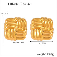 18K Gold-Plated Ribbed Square Stud Earrings