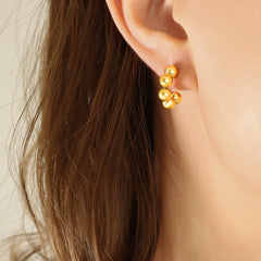 18K Gold-Plated Round Bead Hoop Earrings