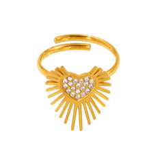 Cubic Zirconia Heart Sunburst Open Ring