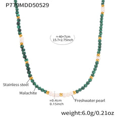Malachite & Freshwater Pearl Beaded Necklace