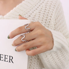 Adjustable Wavy Open Stainless Steel Ring