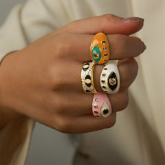 Gold-Tone Enamel Eye Open Ring