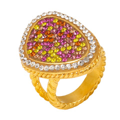 18K Gold-Plated Multicolor Teardrop Statement Ring
