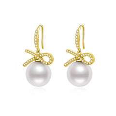 Daphne Vintage-Inspired Pearl Pavé Bow Stud Earrings No. 041787