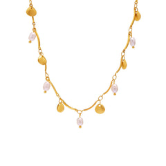 Freshwater Pearl and Seashell Charm Necklace