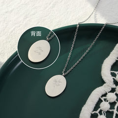 Birth Flower Oval Pendant Necklace
