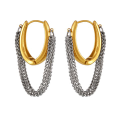 Layered Chain Drop Hoop Earrings