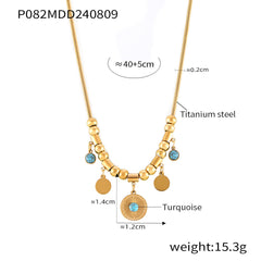 18K Gold-Plated Blue Stone Disc Charm Necklace & Bracelet