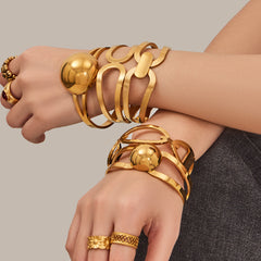 18K Gold-Plated Open Geometric Bangle Bracelets