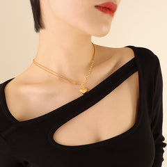 Heart Pendant Pearl-Look Chain Necklace