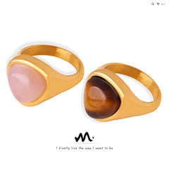 Rose Quartz & Tiger Eye Stainless Steel Rings