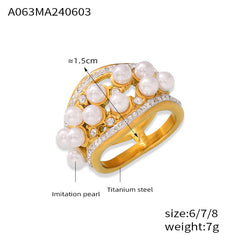 Shell-Pearl Cluster Band Ring
