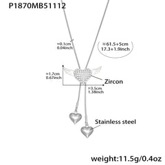 Sparkling Wing and Heart Y Necklace