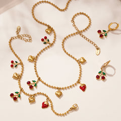 Cherry & Heart Charm Necklace, Bracelet, Earrings or Anklet