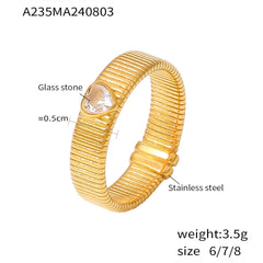 18K Gold-Plated Ribbed Heart Stone Ring