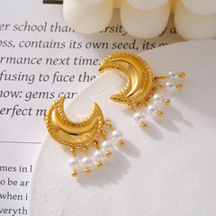 Crescent Pearl-Look Fringe Earrings