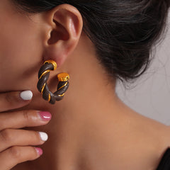 Leather-Wrapped Twisted Hoop Earrings
