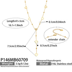 18K Gold-Plated Cubic Zirconia Heart Lariat Necklace