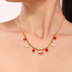 Garnet Christmas Necklace, Bracelet or Enamel Earrings