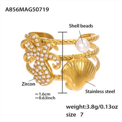 Ocean Motif Cubic Zirconia Open Rings