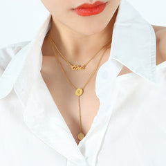 18K Gold-Plated Layered Coin Lariat Necklace