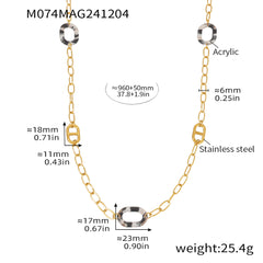 Long Leopard-Pattern Geometric Chain Necklace