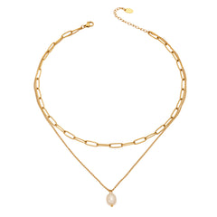 18K Gold-Plated Layered Pearl-Look Pendant Necklace