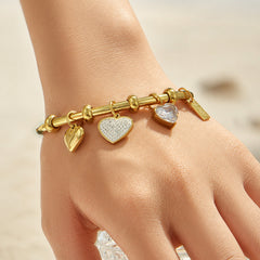 18K Gold-Plated Heart Charm Bangle