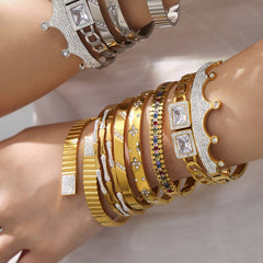 18K Gold-Plated Stone-Set Statement Clasp Bracelets