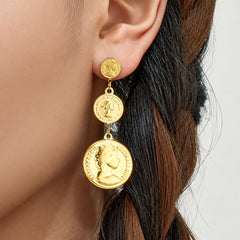 Graduated Portrait Coin Drop Earrings