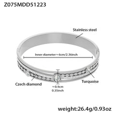 18K Gold-Plated Geometric Stone Bangle Bracelet