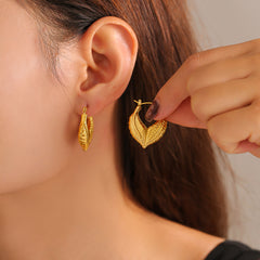 18K Gold-Plated Textured Leaf Hoop Earrings