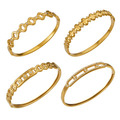 18K Gold-Plated Textured & Cubic Zirconia Bangle Bracelets