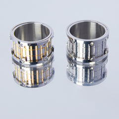 Grid-Texture Layered Stainless Steel Ring