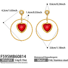 Czech Glass Heart and Circle Drop Earrings