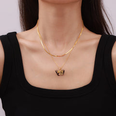 Colorful Resin Butterfly Pendant Necklace & Chain
