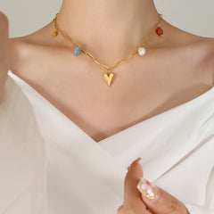 Natural Stone Heart Charm Necklace