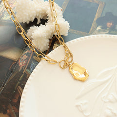 Gold-Tone Double-Layer Organic Pendant Necklace