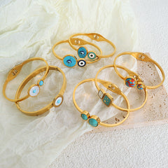 Stone and Shell-Inlay Open Cuff Bracelet