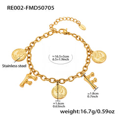 Gold-Tone Initial and Coin Charm Bracelet