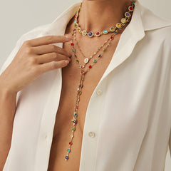 3-Piece Colorful Choker & Cross Lariats Necklace Set