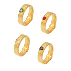 18K Gold-Plated Ribbed Heart Stone Ring