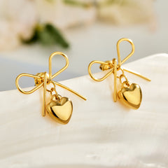 Gold-Tone Bow and Heart Drop Earrings