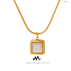 White Shell Square Pendant Snake Chain Necklace