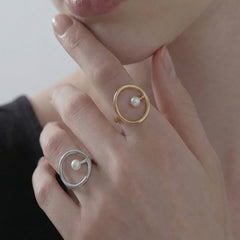 Geometric Pearl-Look Open Ring