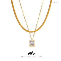 Gold-Tone Double-Layer Square Pendant Necklace