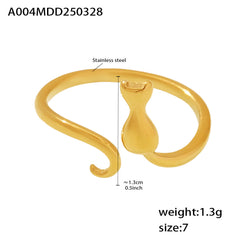 Cat Silhouette Open Stainless Steel Ring