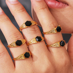 18K Gold-Plated Faceted Natural Stone Ring